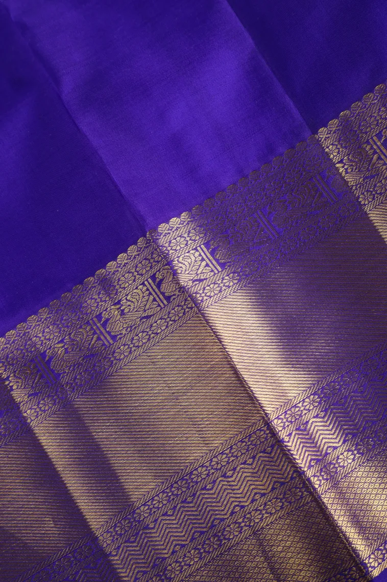 Berry Blue Kanchipuram Silk Sarees with Gold Zari Floral Patterns view 3