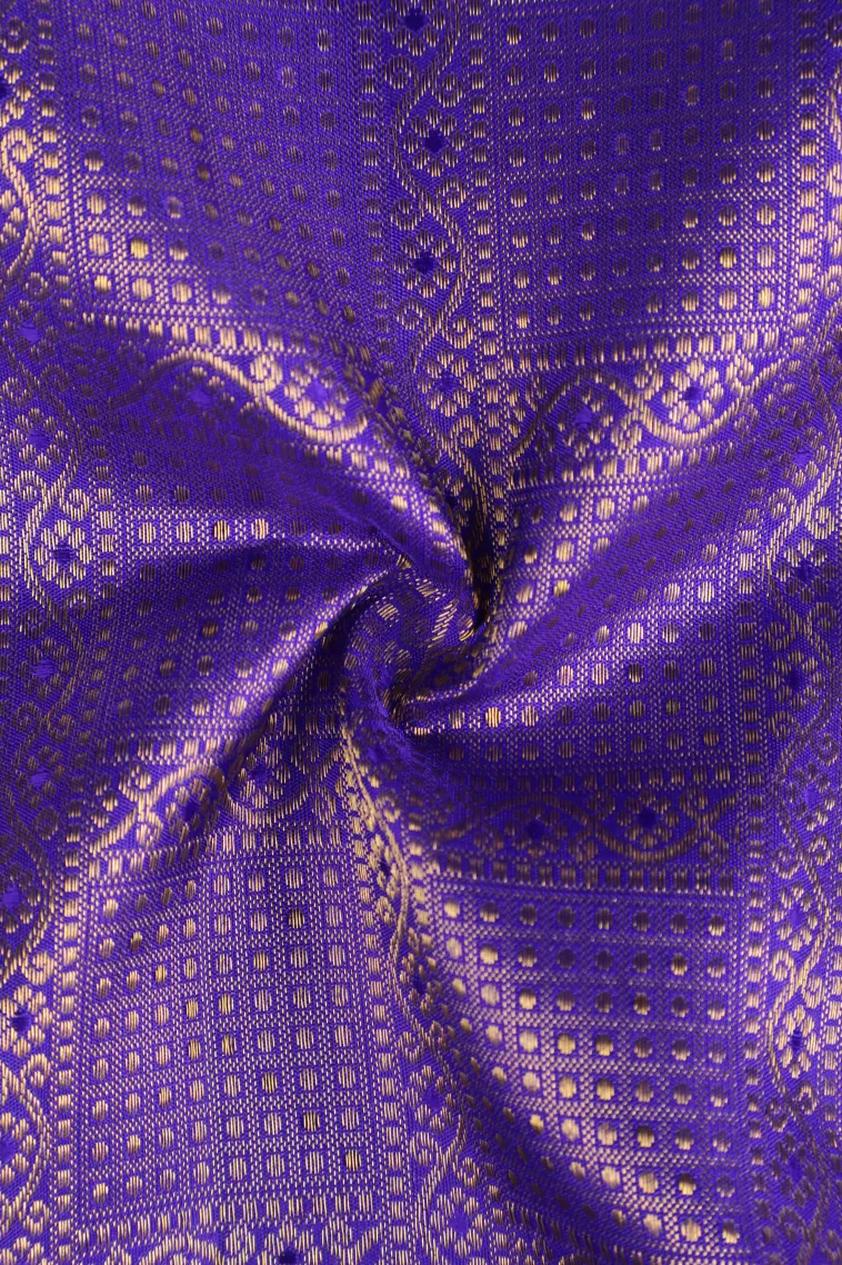Berry Blue Kanchipuram Silk Sarees with Gold Zari Floral Patterns view 4