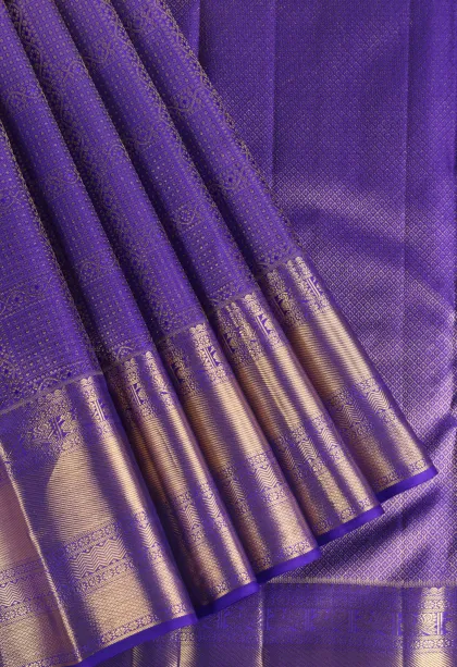 Berry Blue Kanchipuram Silk Sarees with Gold Zari Floral Patterns