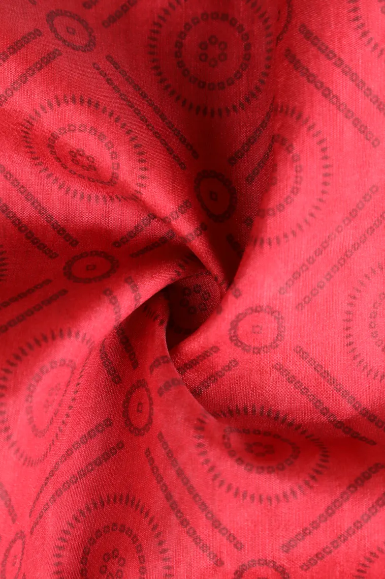 Rose Red Semi Tussar Silk Without Zari With Geometric Shapes view 4