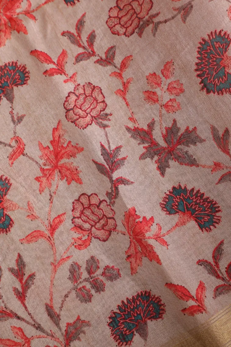 Rose Red Semi Tussar Silk Without Zari With Geometric Shapes view 3