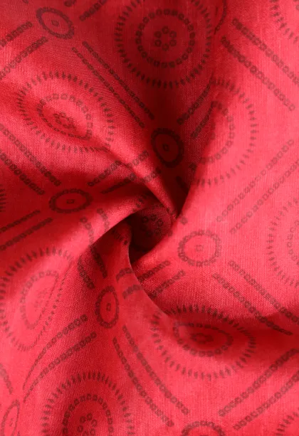 Rose Red Semi Tussar Silk Without Zari With Geometric Shapes