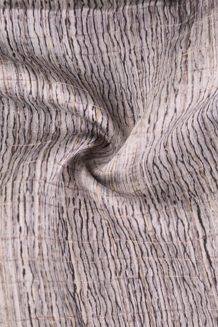 Smoke White Chanderi Cotton Sarees with Gold Zari Stripes view 4