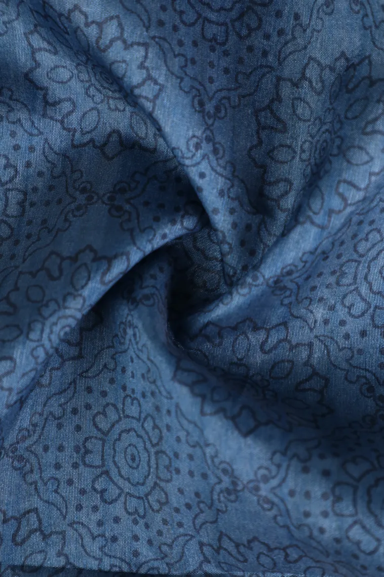 Aegean Blue Semi Tussar Silk Without Zari With Rangoli Pattren view 4