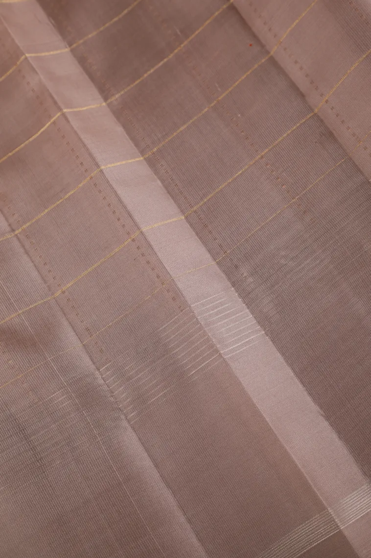 Honey Orange Soft Silk Saree with Silver Zari Checks view 3