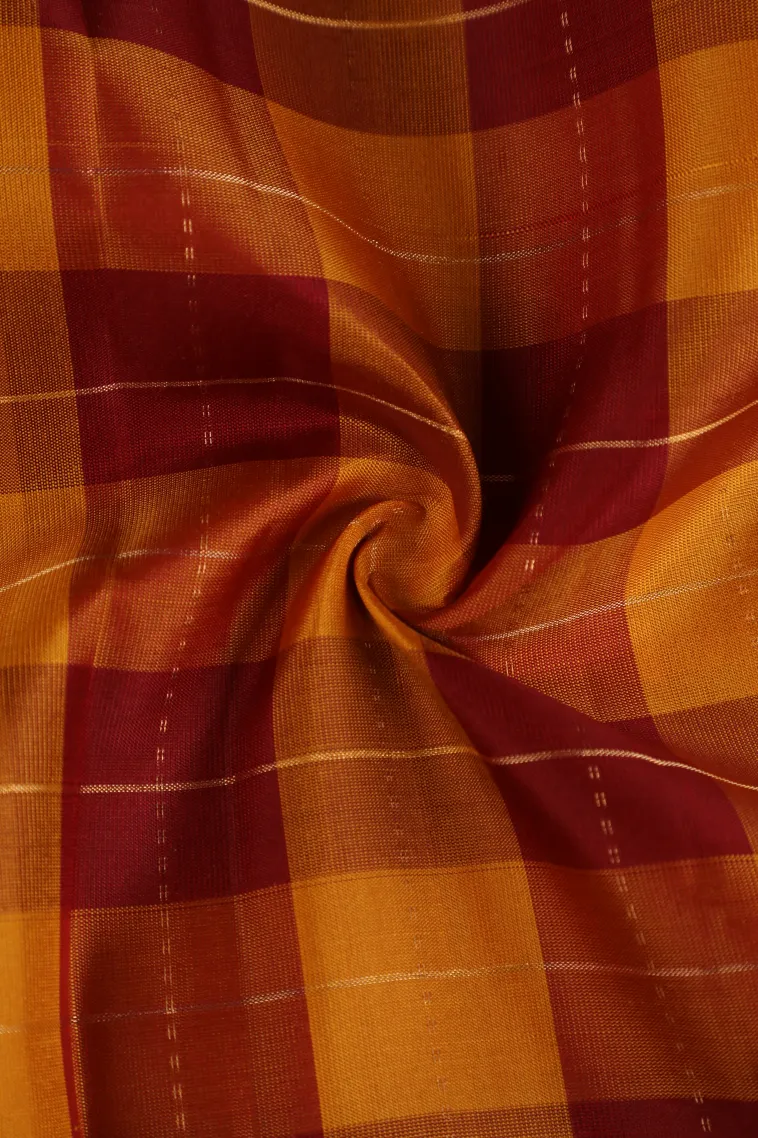 Honey Orange Soft Silk Saree with Silver Zari Checks view 4