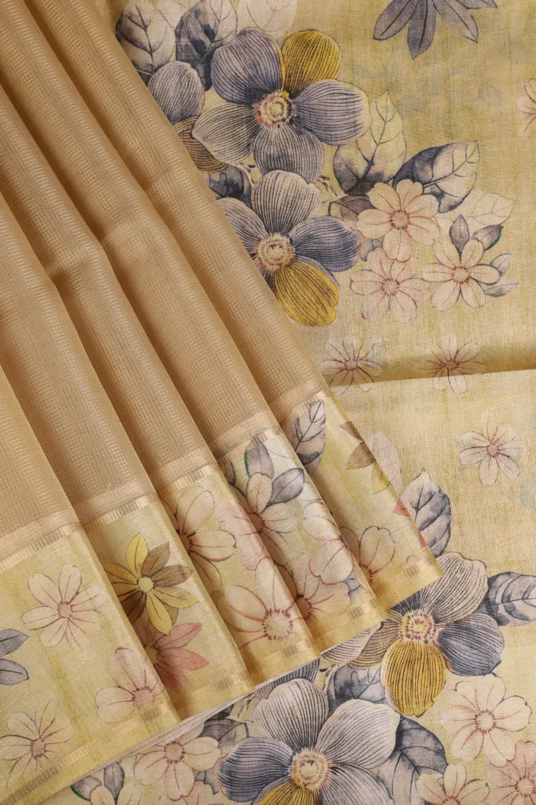 Cookie Yellow Organza Saree with Gold Zari Plain