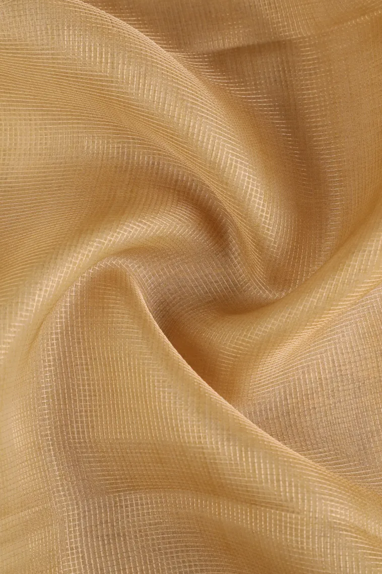 Cookie Yellow Organza Saree with Gold Zari Plain view 4