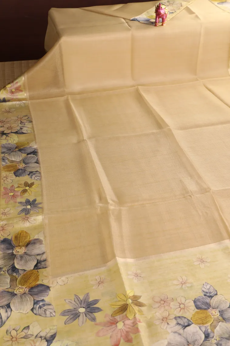 Cookie Yellow Organza Saree with Gold Zari Plain view 2