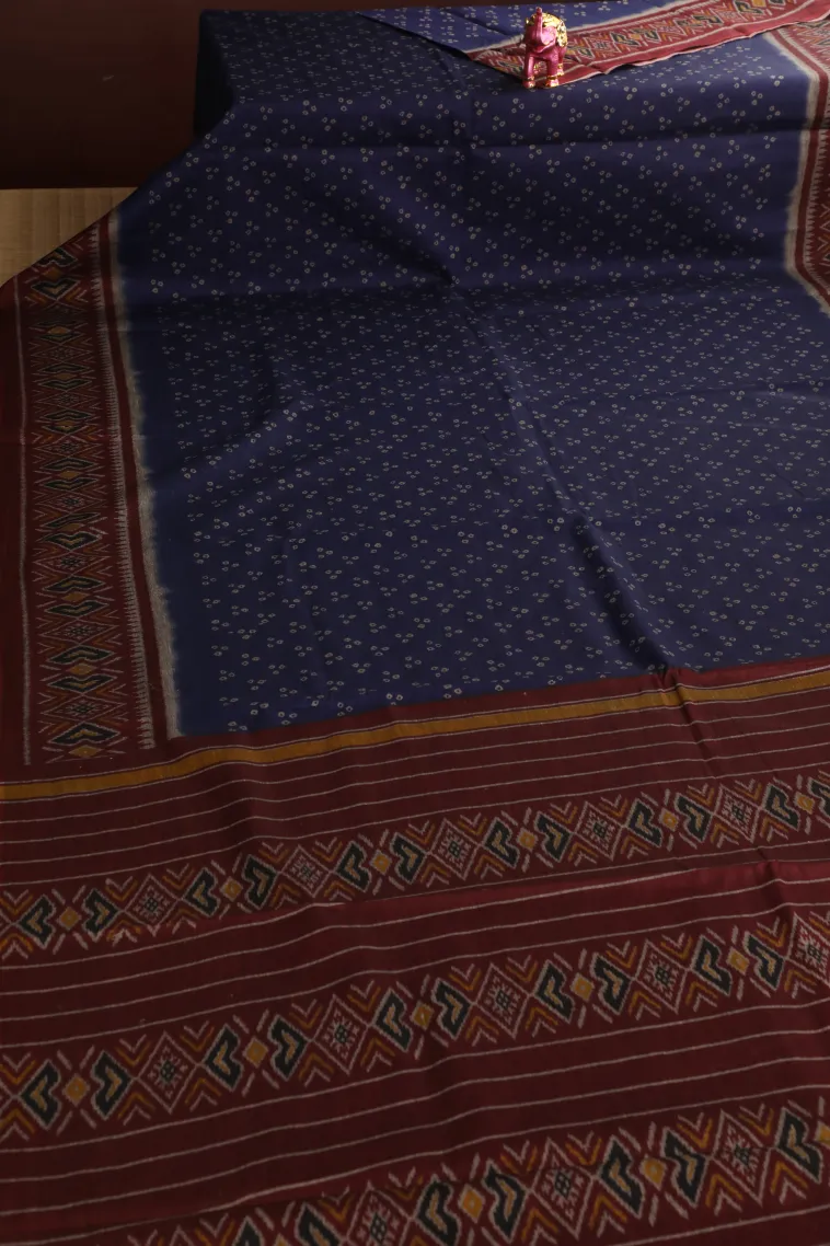 Berry Blue Chanderi Cotton Sarees Without Zari With Pathik Motifs view 2