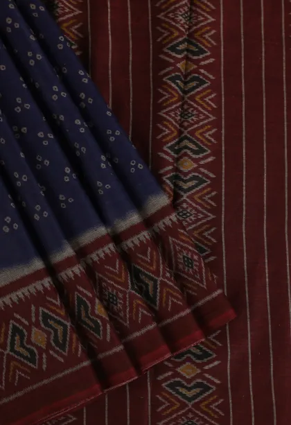 Berry Blue Chanderi Cotton Sarees Without Zari With Pathik Motifs
