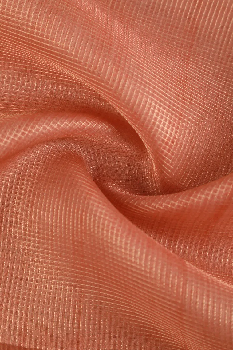 Peach Pink Organza Saree with Gold Zari Plain view 4