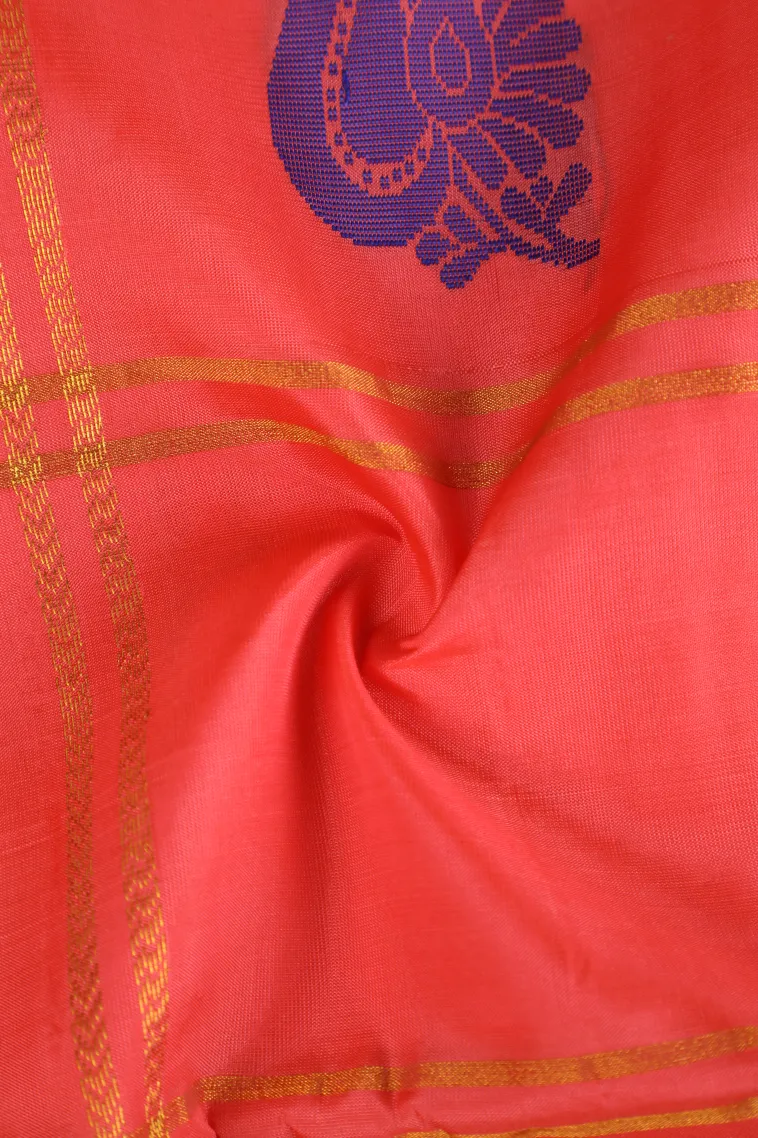 Peach Pink Soft Silk Saree with Gold Zari Checks And Puttas view 4