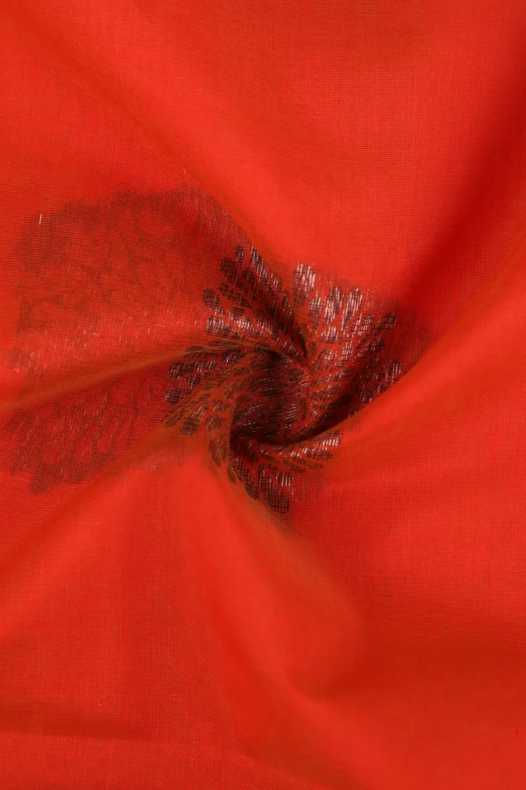 Fire Orange Silk Cotton Sarees with Antic Zari Flower Mottif view 4