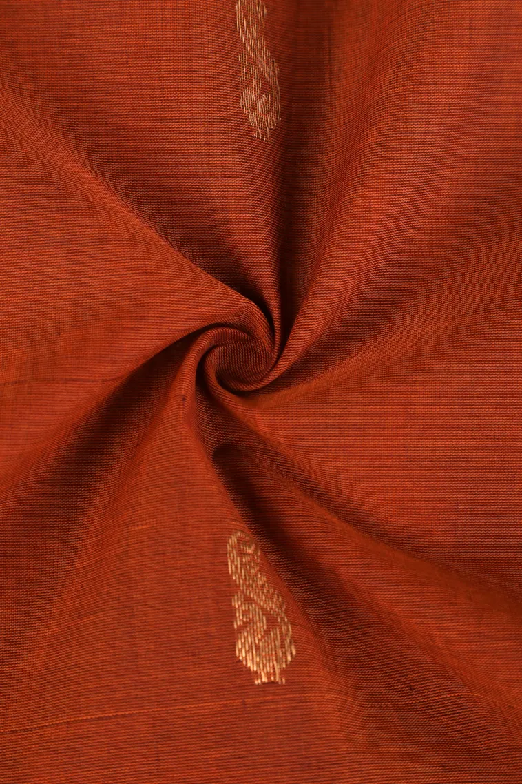 Ginger Orange Pure Handloom Kovai Cotton with Gold Zari Peacock Motifs view 4
