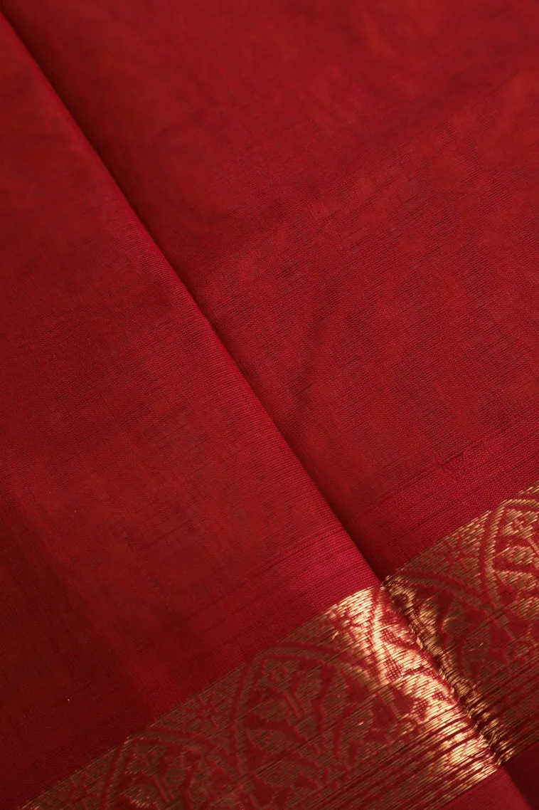 Ginger Orange Pure Handloom Kovai Cotton with Gold Zari Peacock Motifs view 3