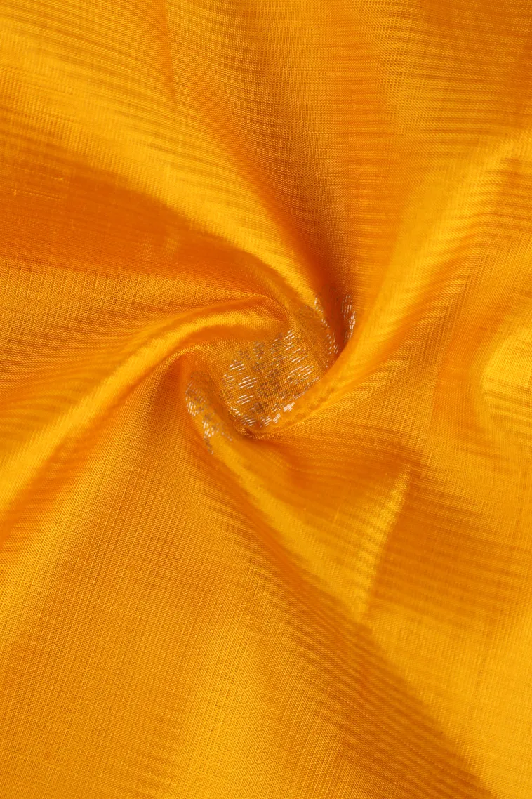Lemon Yellow Soft Silk Saree with Gold And Silver Zari Flower Mottif view 4