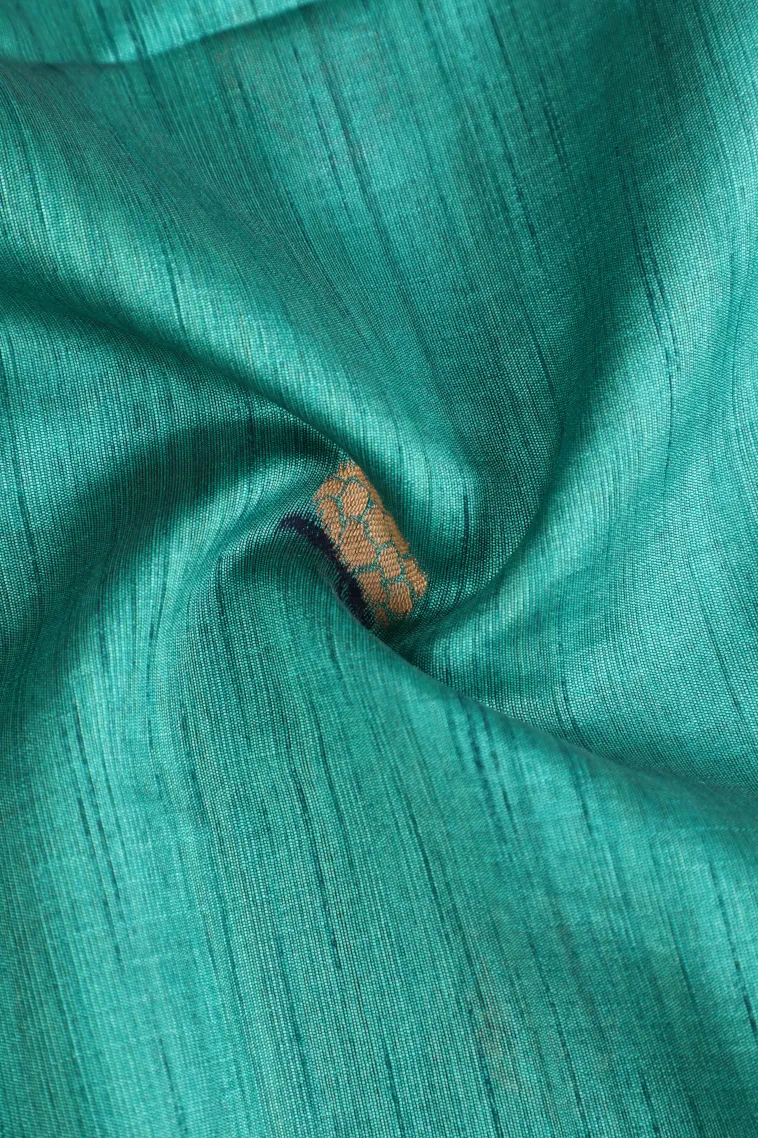Teal Blue Semi Tussar Silk with Gold And Silver Zari Flower Mottif view 4