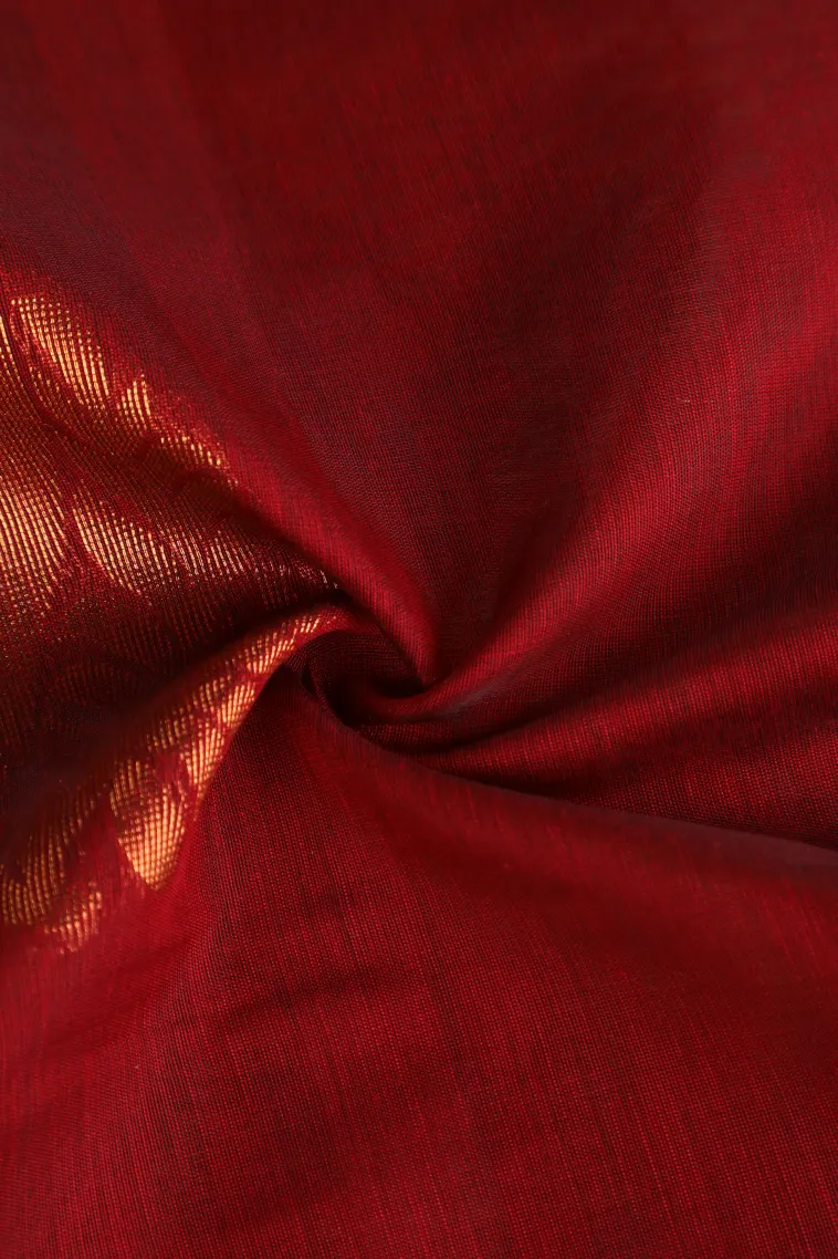 Cherry Red Silk Cotton with Gold Zari Mango Puttas view 4
