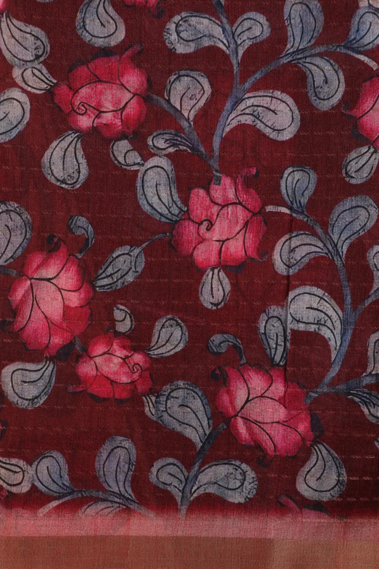 Bubblegum Pink Semi Tussar Silk with Gold Zari Birds And Floral Pattern view 3