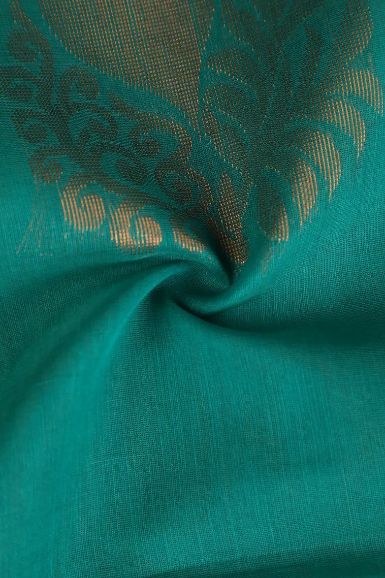 Teal Blue Silk Cotton with Gold Zari Mango Puttas view 4