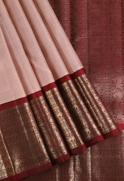Salmon Pink Kanchipuram Silk Sarees with Gold Zari Checks