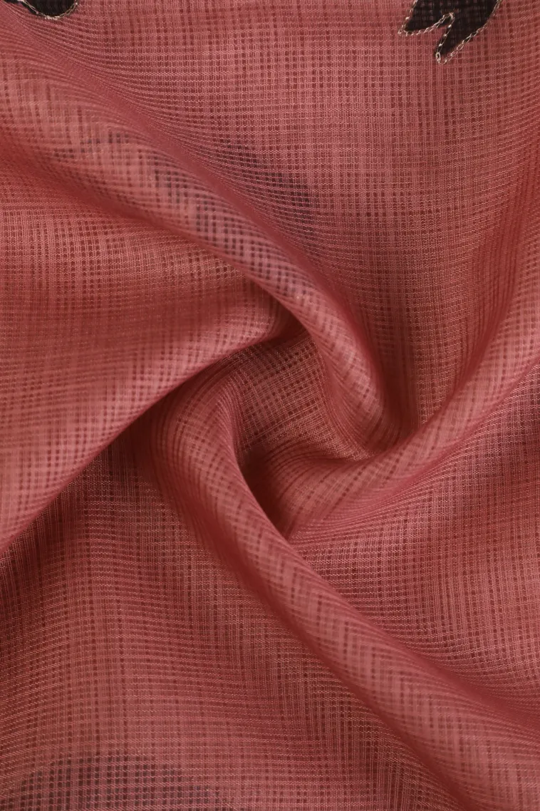Rouge Pink Manipuri Cotton Sarees with Gold Zari Floral Patterns view 4