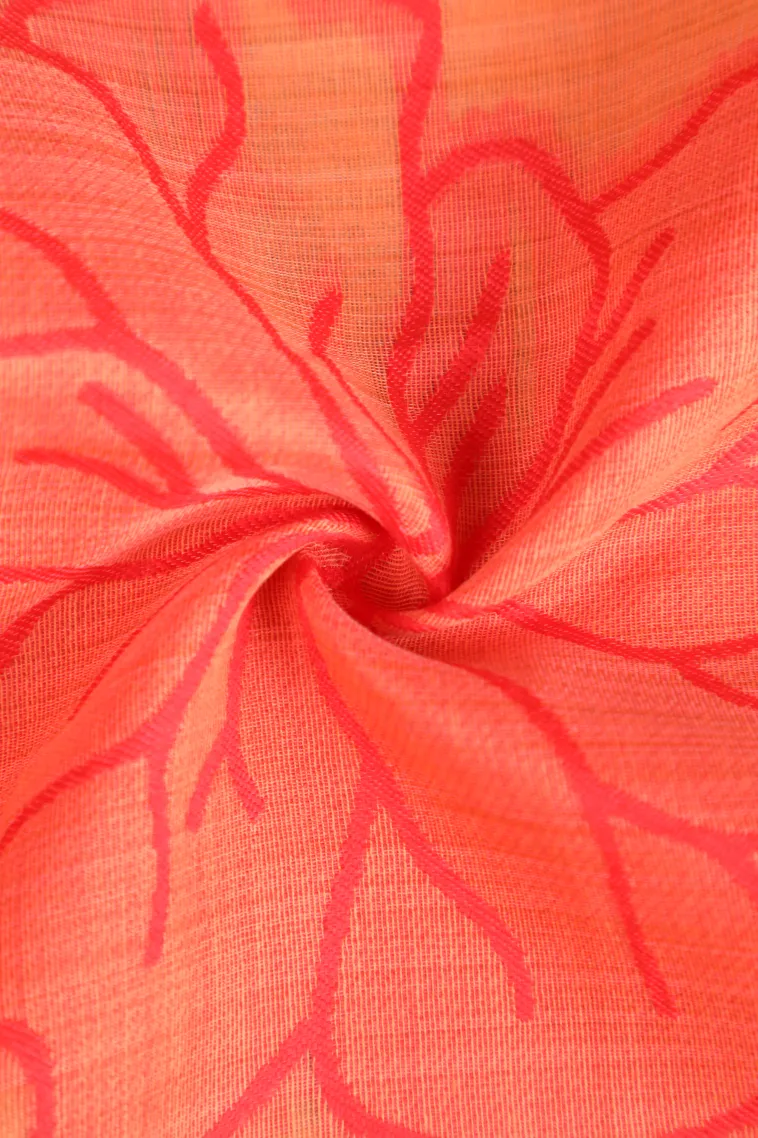 Peach Pink Linen Saree Without Zari With Floral Patterns view 4