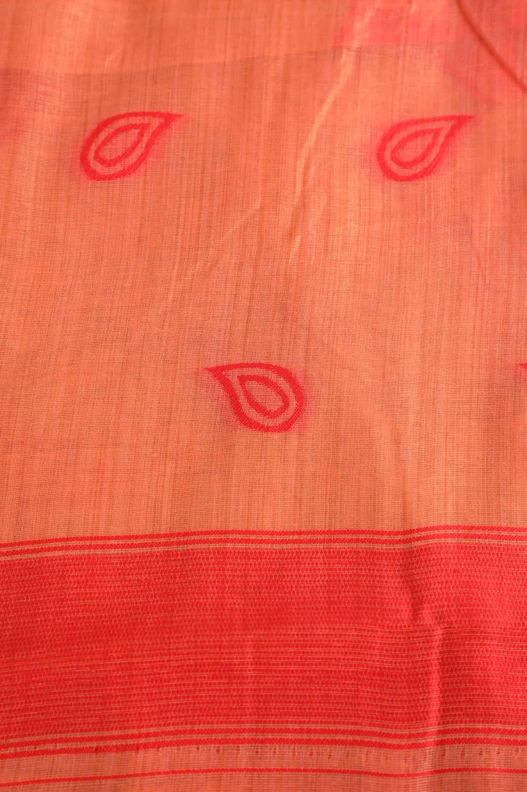 Peach Pink Linen Saree Without Zari With Floral Patterns view 3