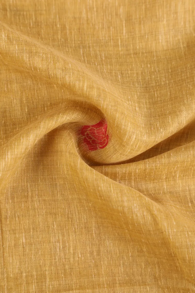 Shortbread Yellow Linen Saree with Gold Zari Flower Mottif view 4