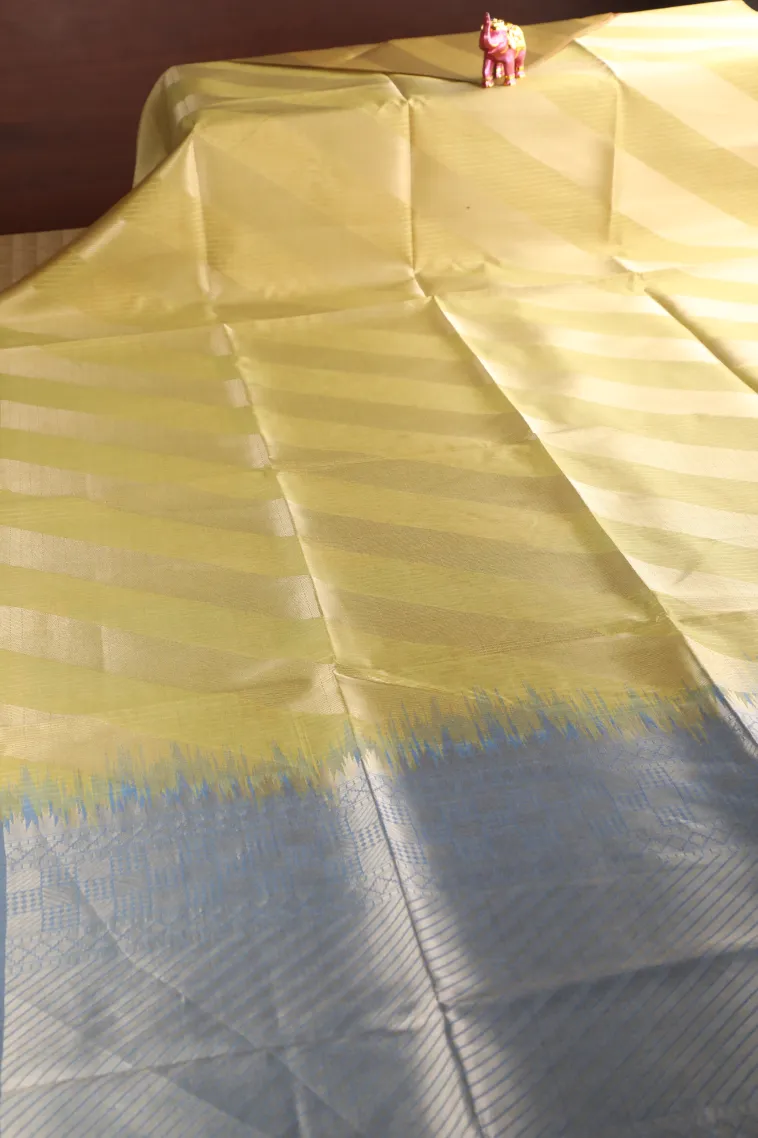 Biscotti Yellow Tussar Saree with Gold Zari Stripes view 2