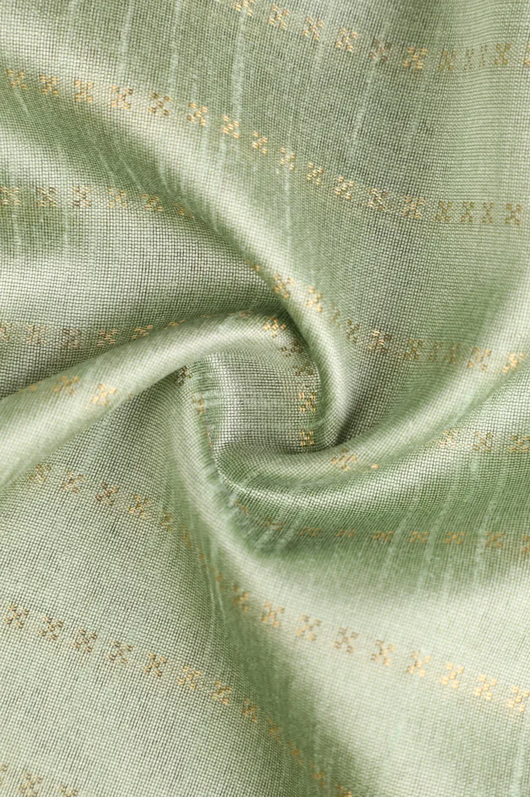 Pistachio Green Tussar Saree with Gold Zari Cross Straipes view 4