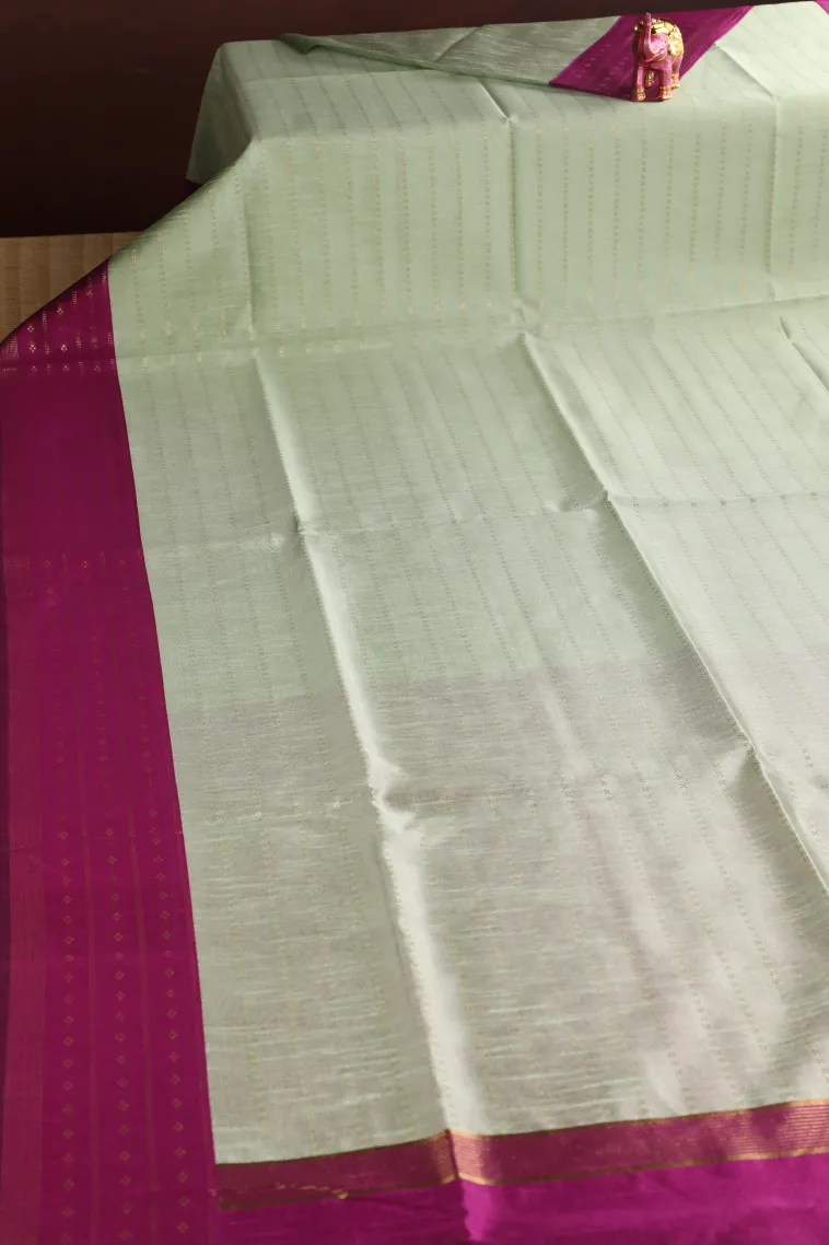 Pistachio Green Tussar Saree with Gold Zari Cross Straipes view 2
