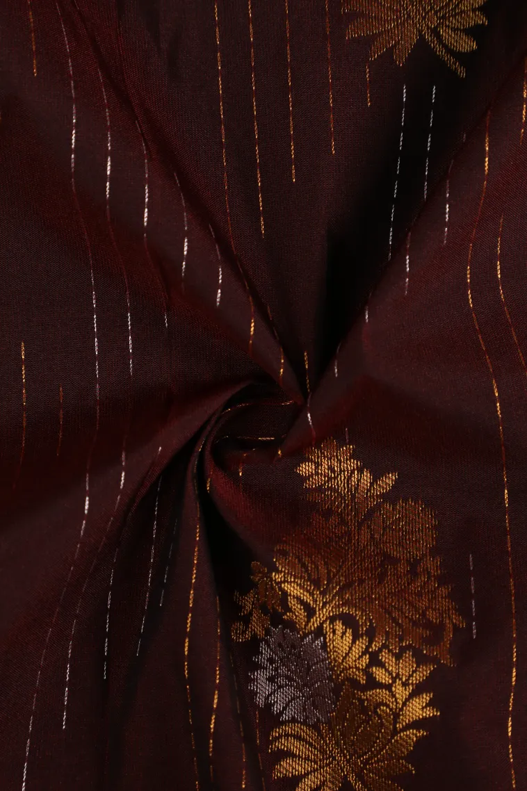 Caramel Brown Visiri Madippu Silk Sarees with Gold And Silver Zari Straipes And Puttas view 4