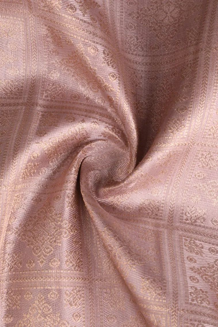 Lemonade Pink Kanchipuram Silk Sarees with Gold Zari Checks And Puttas view 4