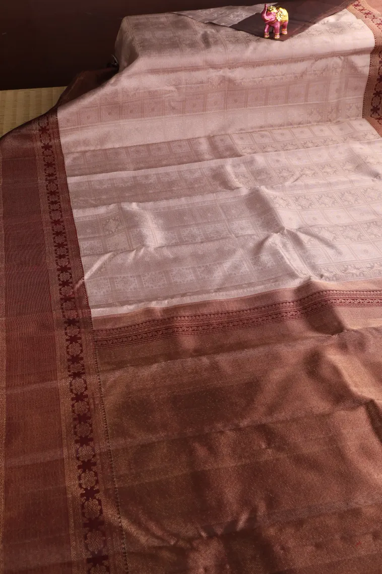 Lemonade Pink Kanchipuram Silk Sarees with Gold Zari Checks And Puttas view 2