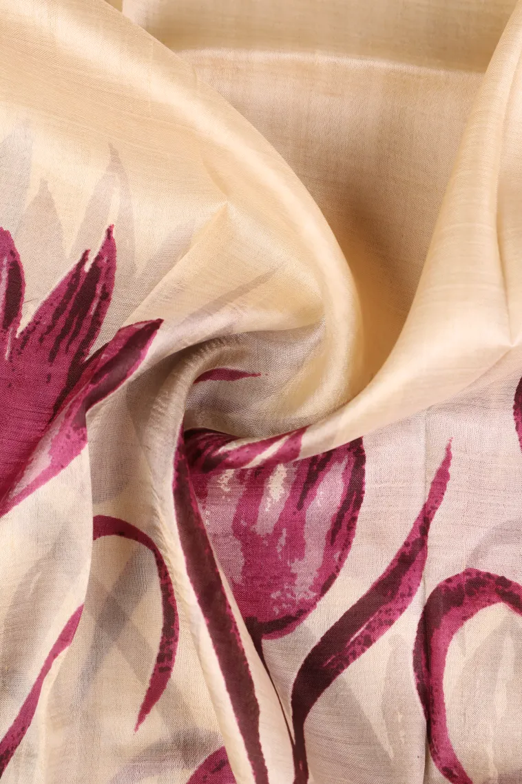 Cream White Soft Silk Sarees Without Zari With Floral Patterns view 4
