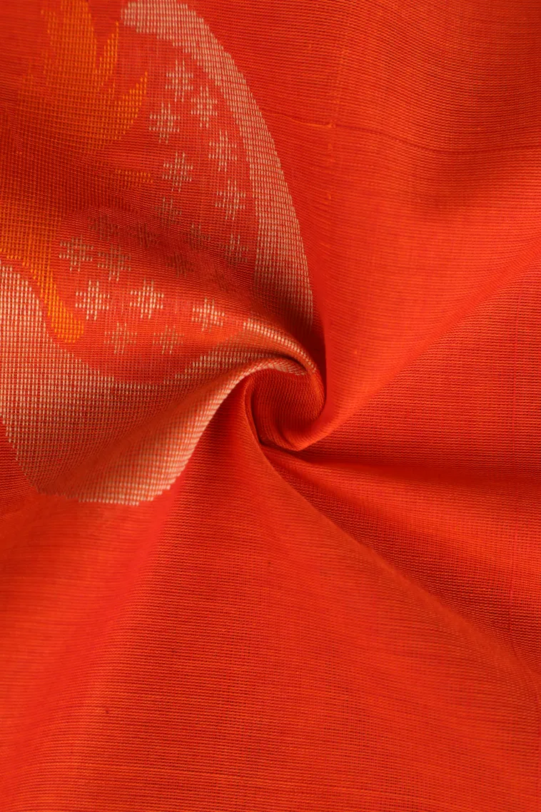 Fire Orange Pure Handloom Kovai Cotton with Gold Zari Circle Mottif view 4