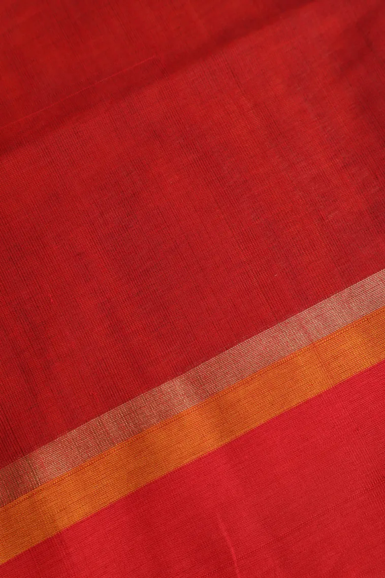 Fire Orange Pure Handloom Kovai Cotton with Gold Zari Circle Mottif view 3