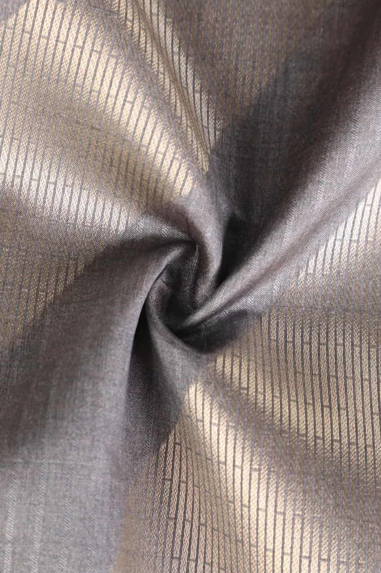Charcoal Black Tussar Saree with Gold Zari Stripes view 4