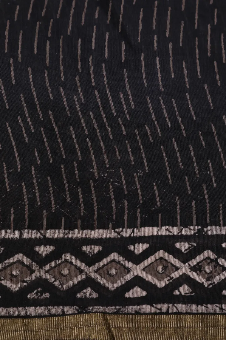 Asphalt Black Chanderi Cotton Sarees with Gold Zari Geometric Shapes view 3