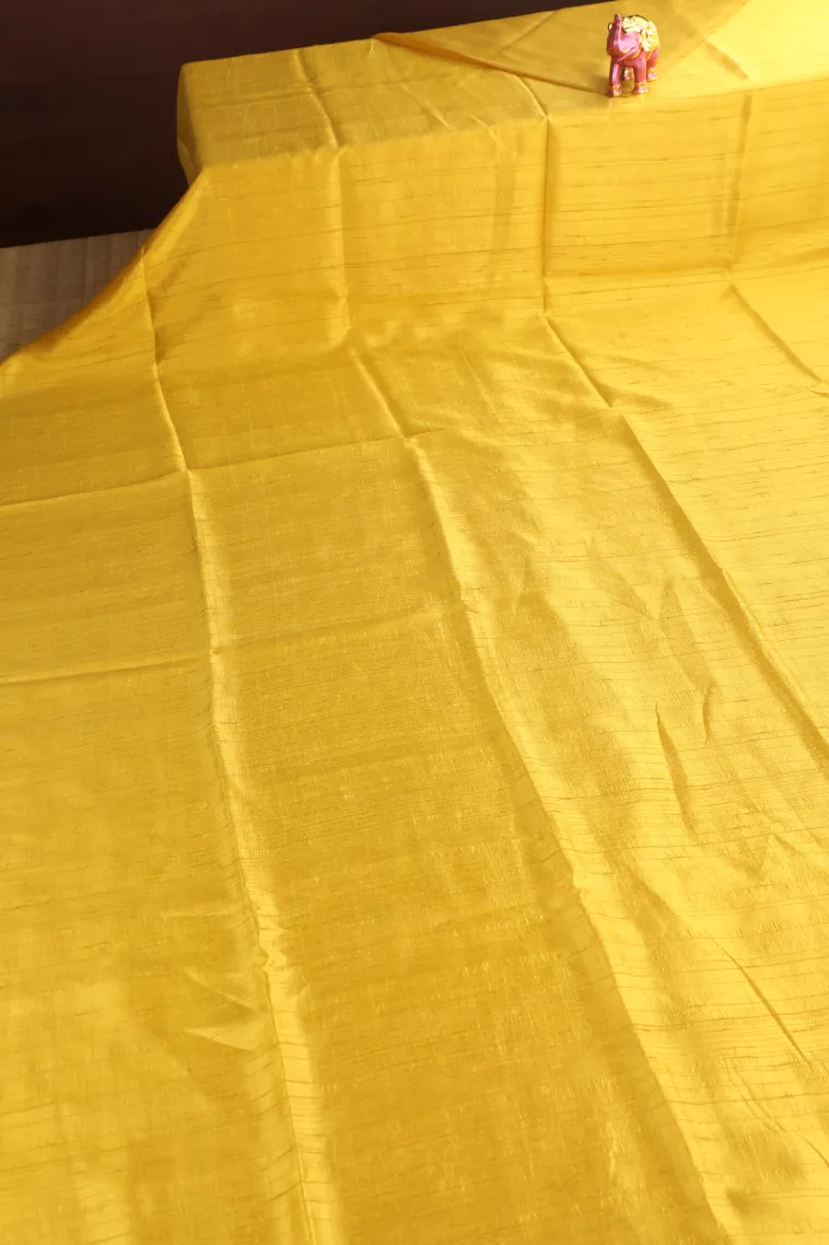 Lemon Yellow Jute Sarees Without Zari With Plain view 2