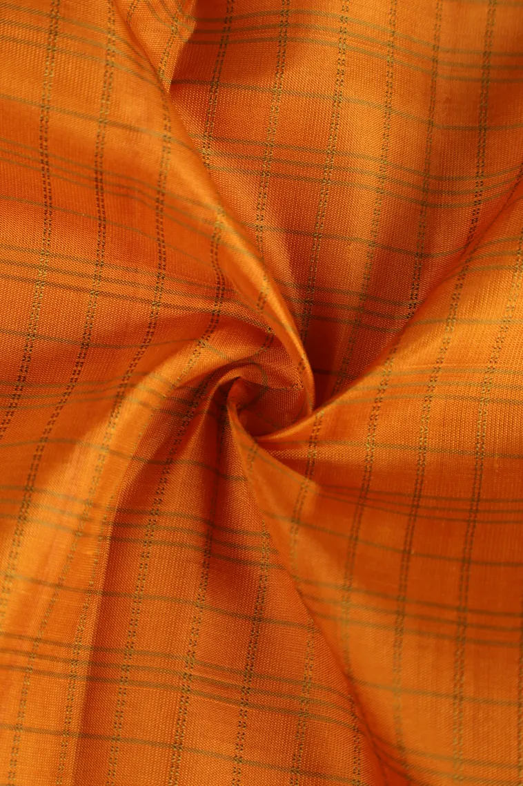 Fire Orange Soft Silk Saree with Silver Zari Checks view 4