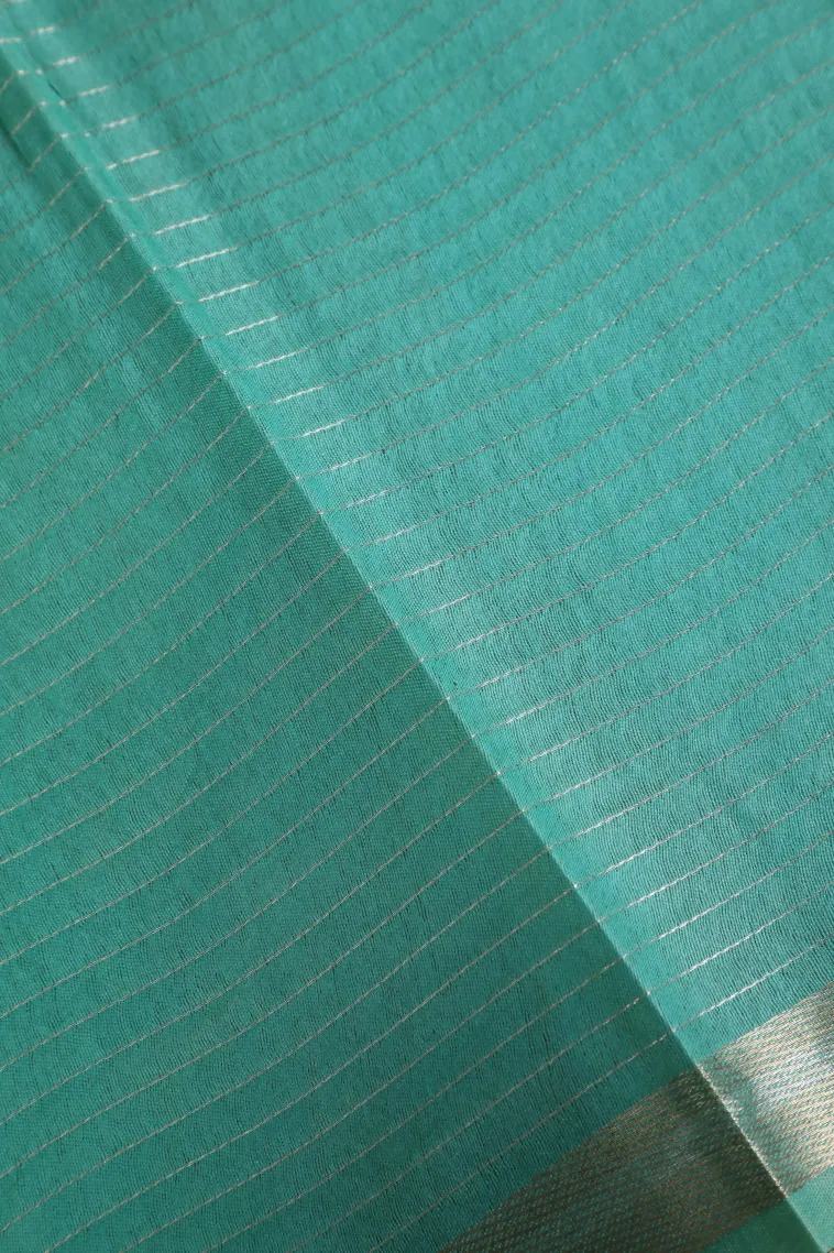 Lime Green Semi Tussar Silk with Gold And Silver Zari Small Checks Pattern view 3