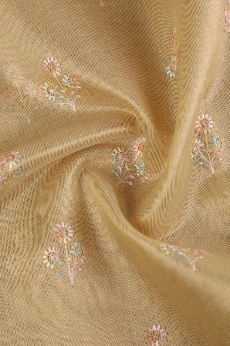 Sandollar Yellow Tissue Silk Sarees with Gold Zari Flower Mottif view 4