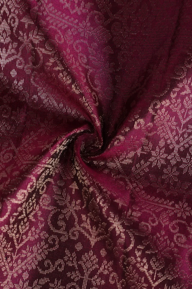Magenta Purple Soft Silk Saree with Silver Zari Floral Patterns view 4