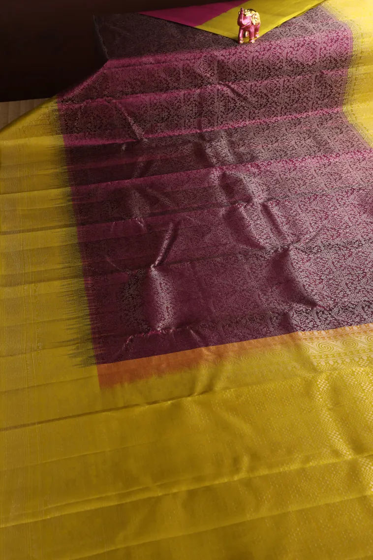 Magenta Purple Soft Silk Saree with Silver Zari Floral Patterns view 2