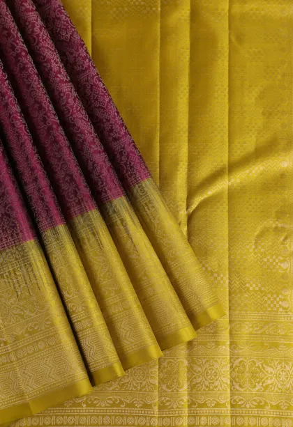 Magenta Purple Soft Silk Saree with Silver Zari Floral Patterns