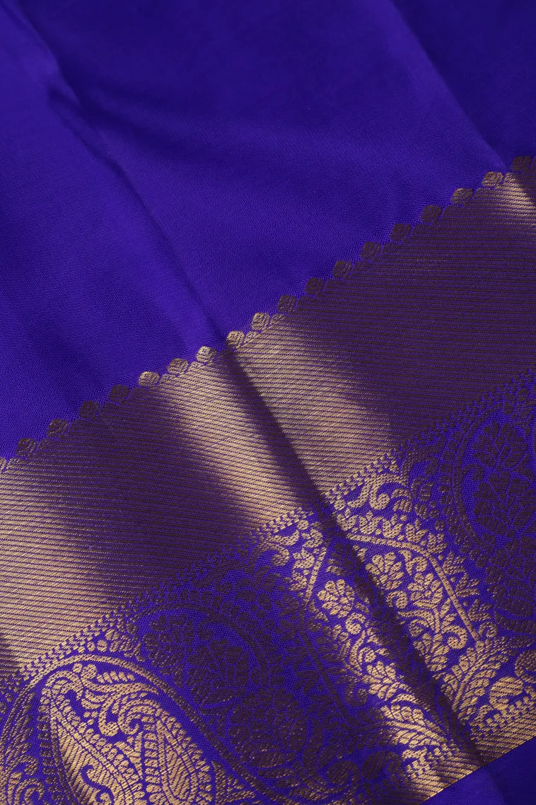 Aegean Blue Kanchipuram Silk Sarees with Gold Zari Floral Patterns view 3