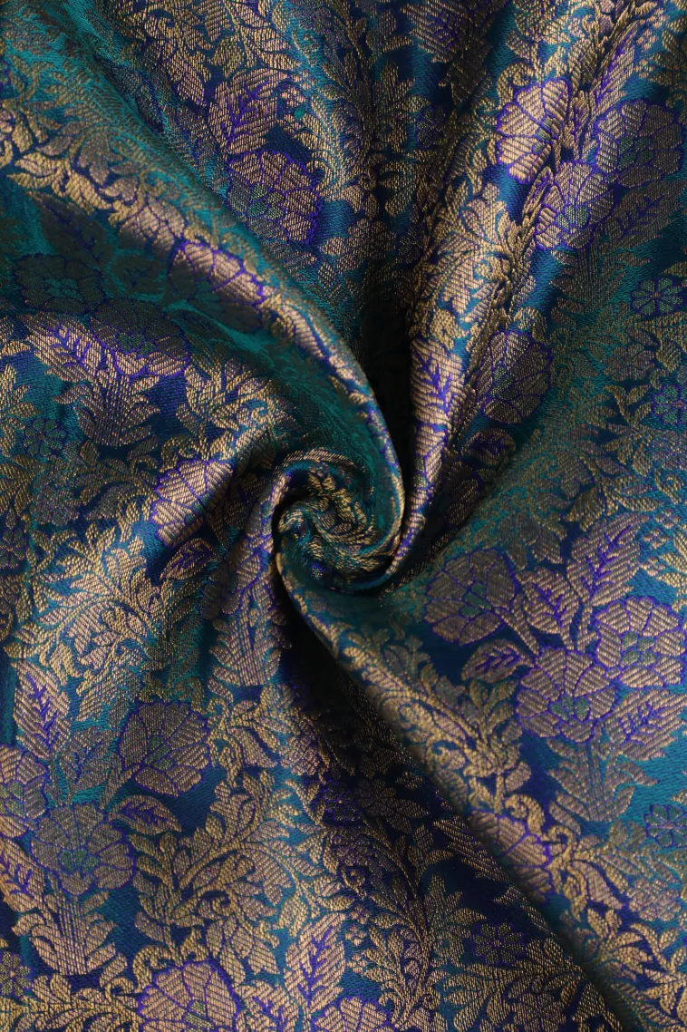 Aegean Blue Kanchipuram Silk Sarees with Gold Zari Floral Patterns view 4